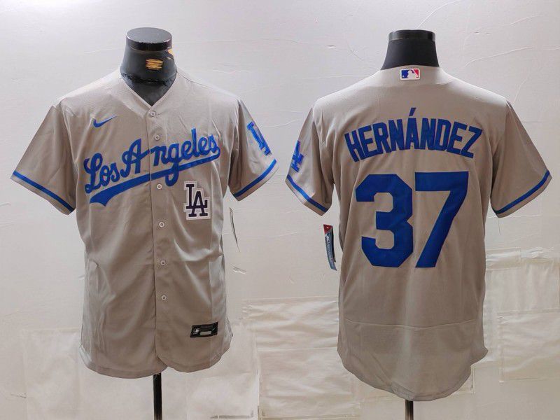 Men Los Angeles Dodgers #37 Hernandez Grey Nike Elite 2024 MLB Jersey style 7268